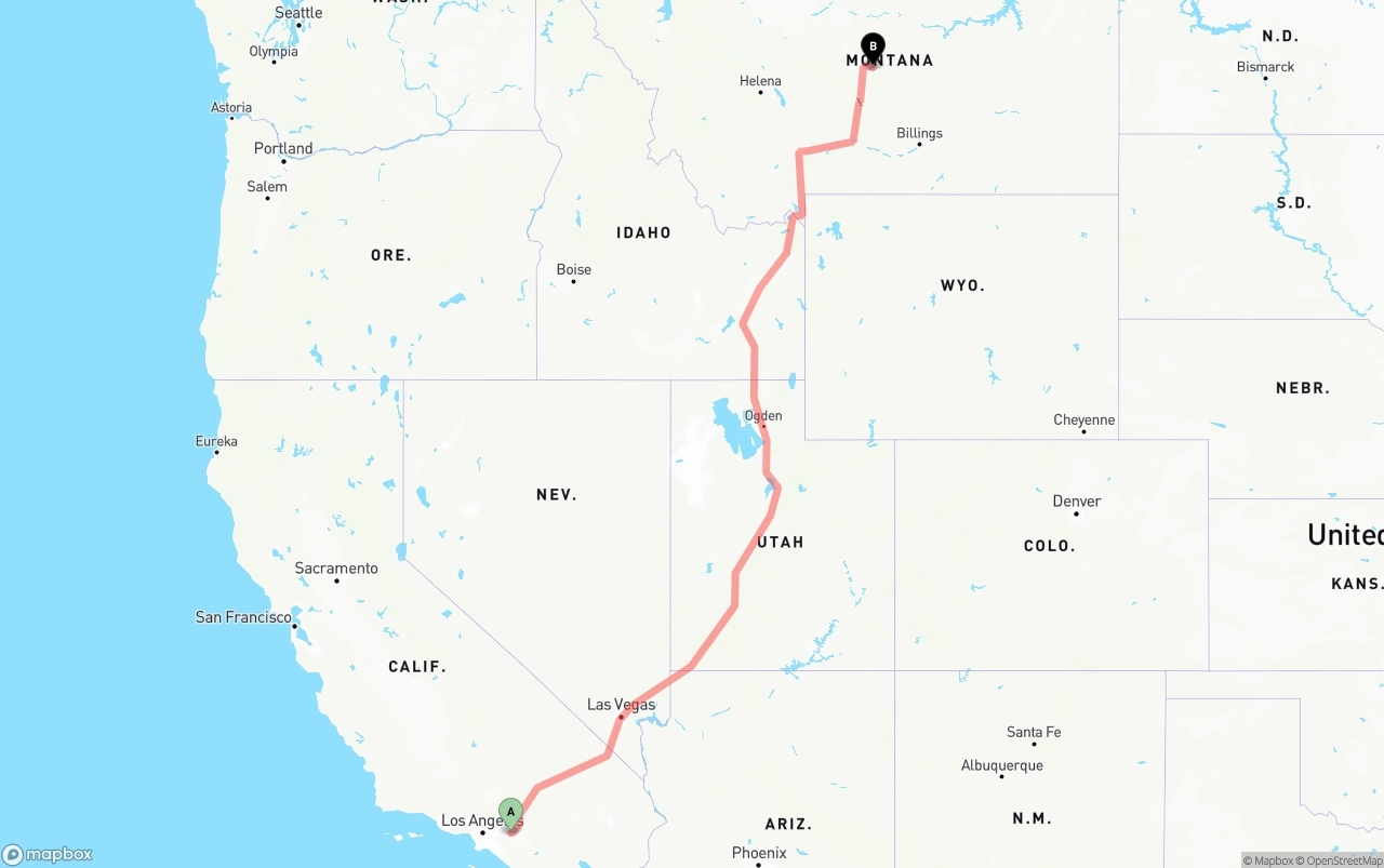 Shipping route from Ontario International Airport to Montana