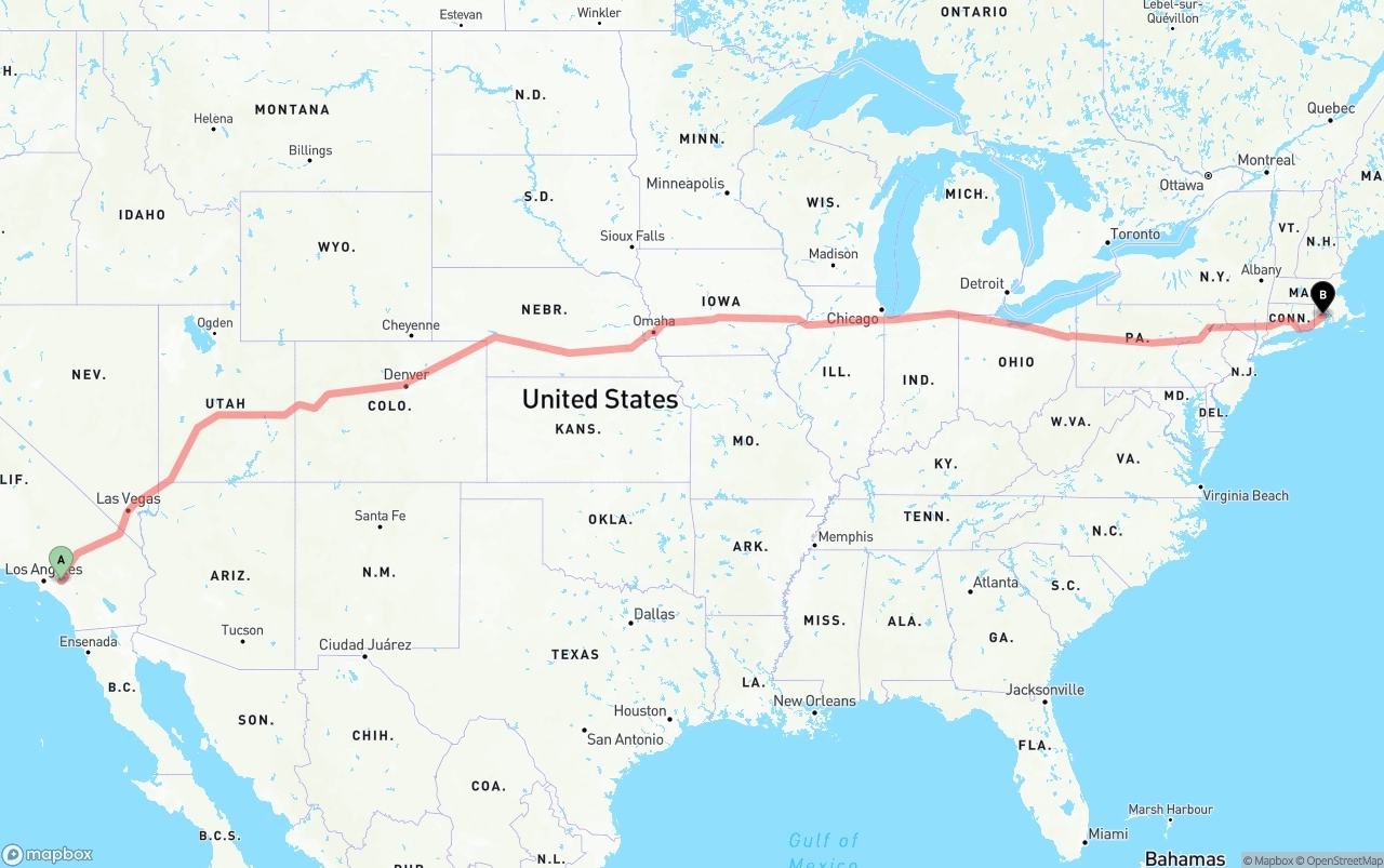 Shipping route from Ontario International Airport to Rhode Island