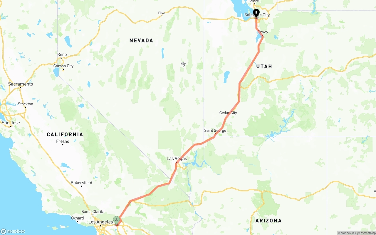 Shipping route from Ontario International Airport to Salt Lake City