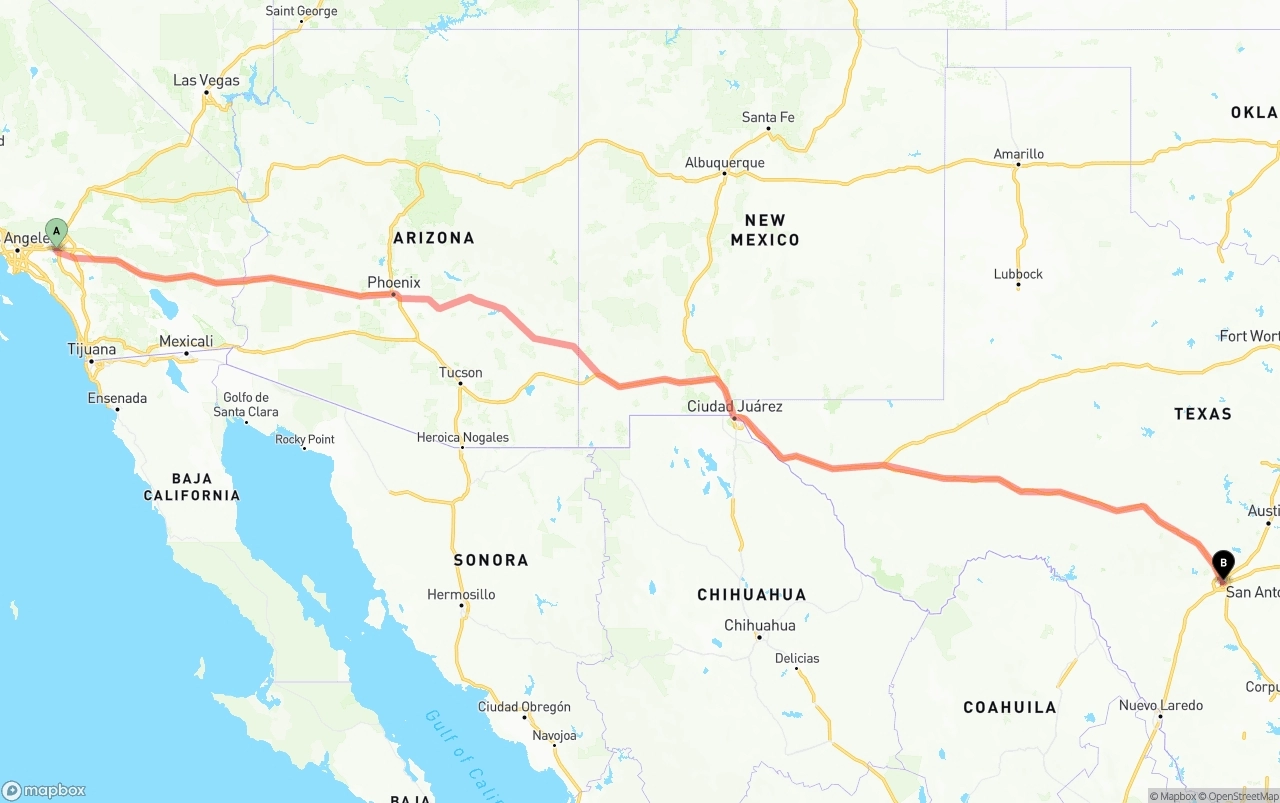 Shipping route from Ontario International Airport to San Antonio