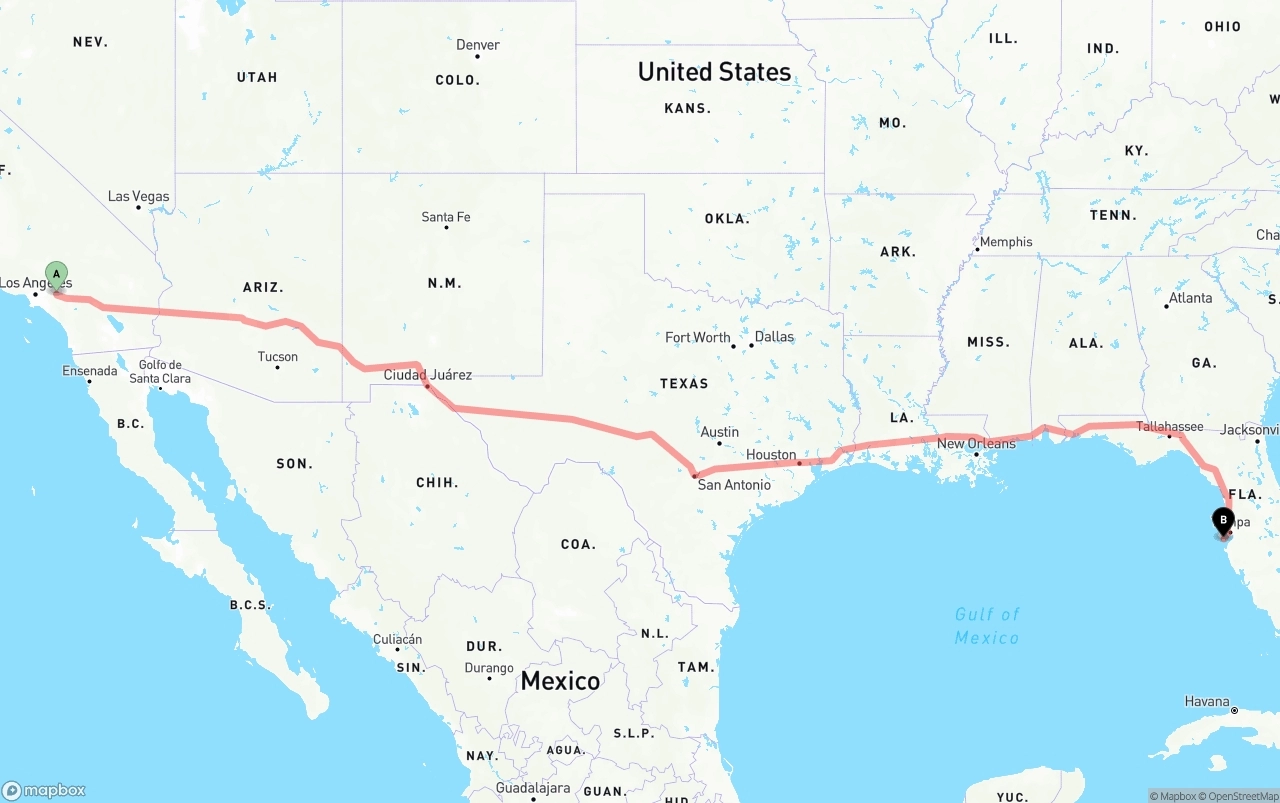 Shipping route from Ontario International Airport to St. Petersburg