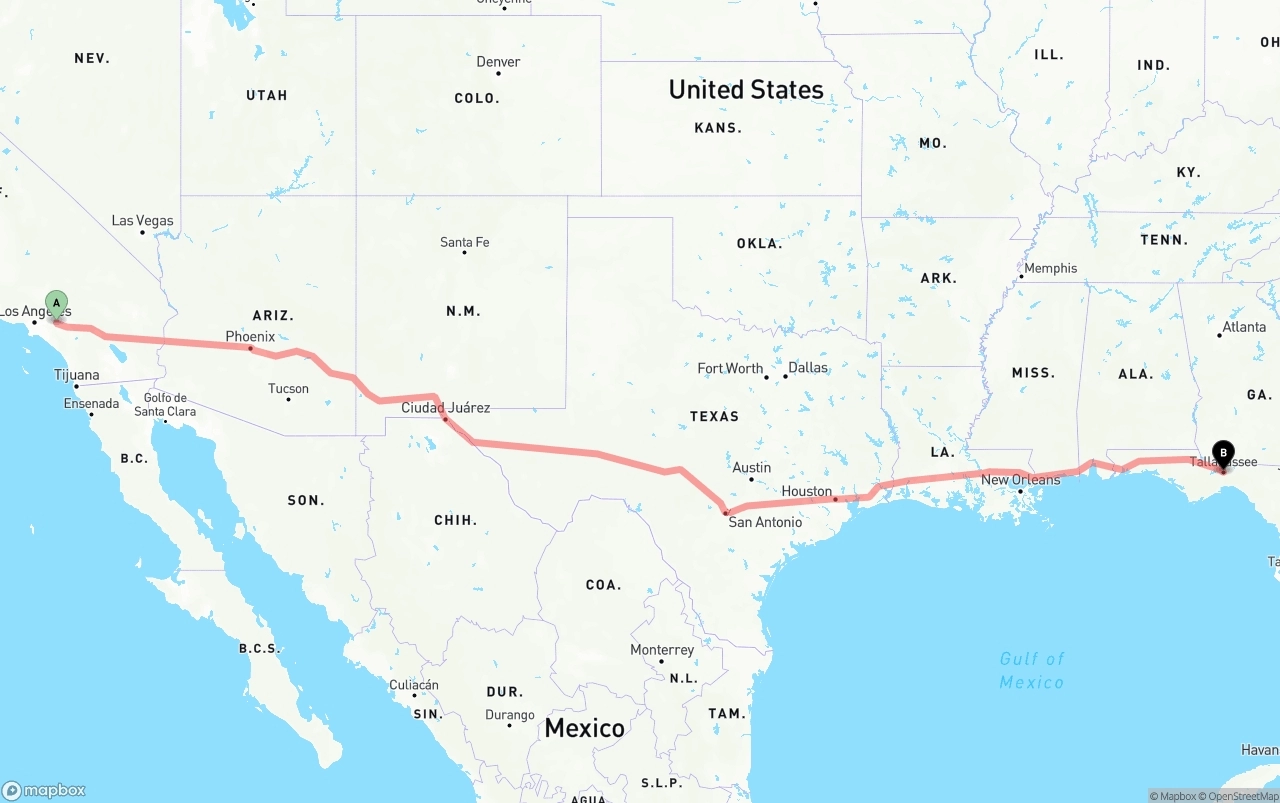 Shipping route from Ontario International Airport to Tallahassee