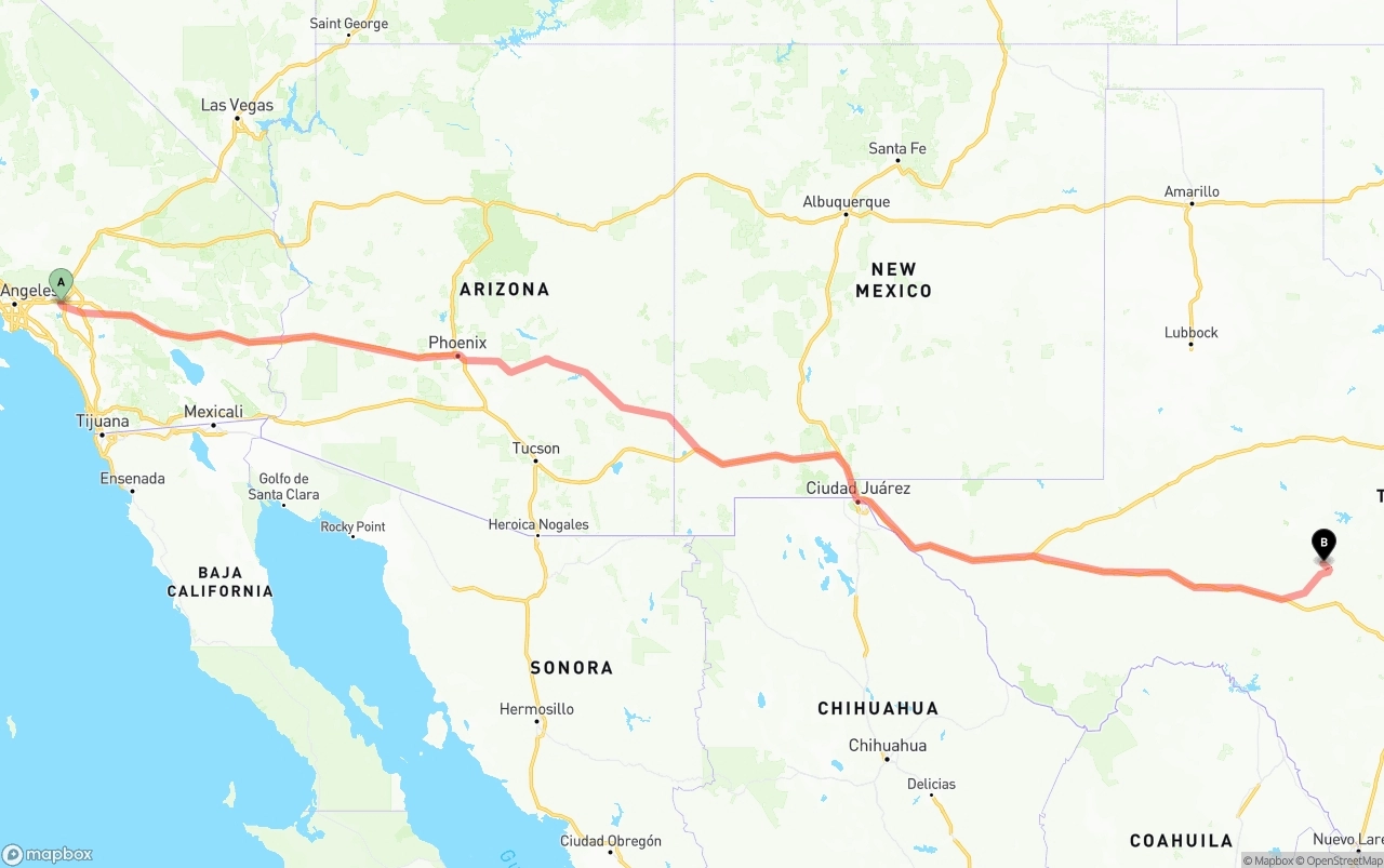 Shipping route from Ontario International Airport to Texas