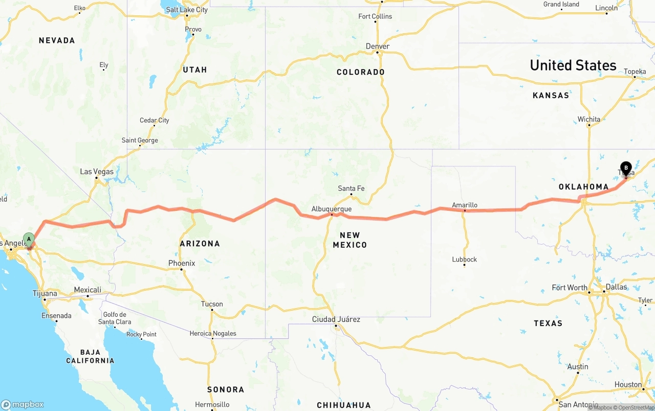 Shipping route from Ontario International Airport to Tulsa