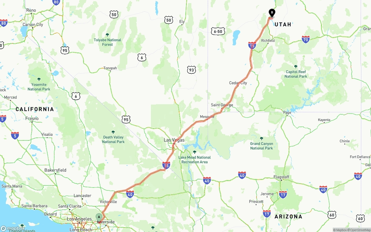 Shipping route from Ontario International Airport to Utah