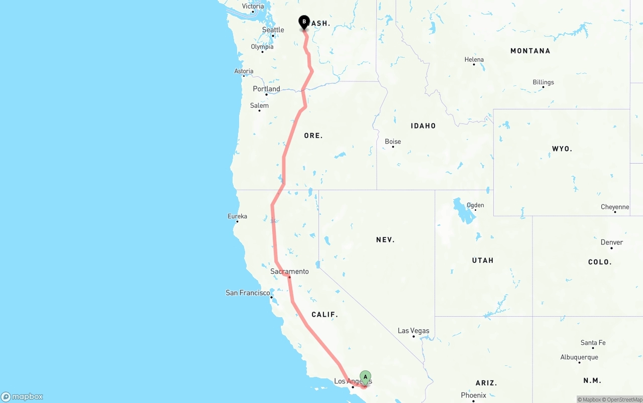 Shipping route from Ontario International Airport to Washington
