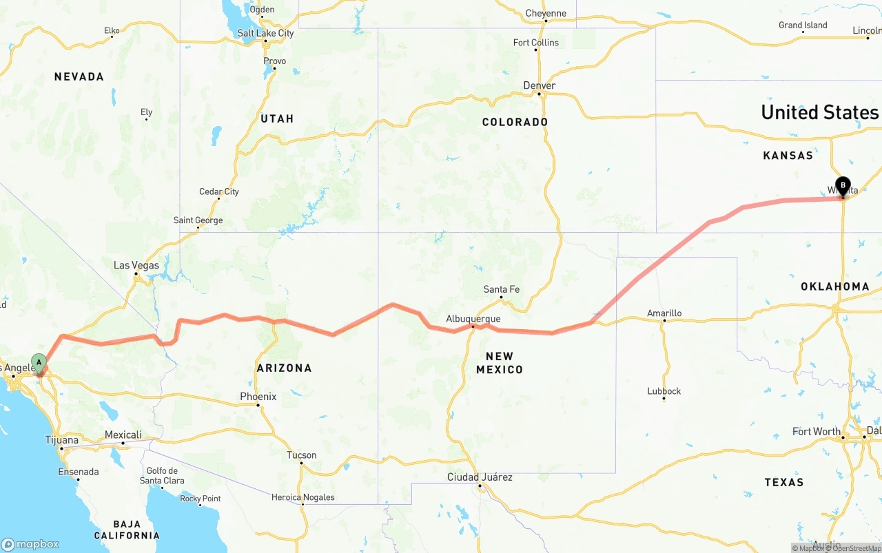 Shipping route from Ontario International Airport to Wichita