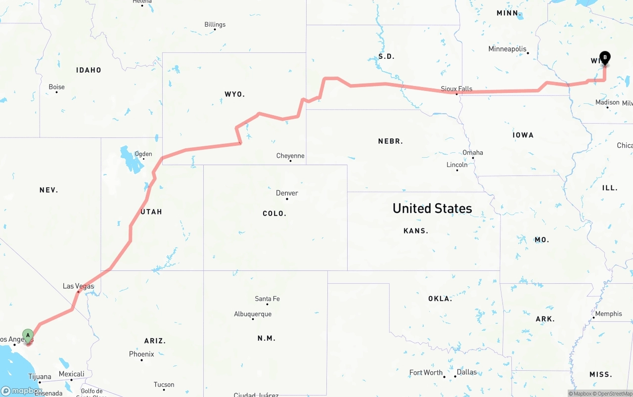 Shipping route from Ontario International Airport to Wisconsin