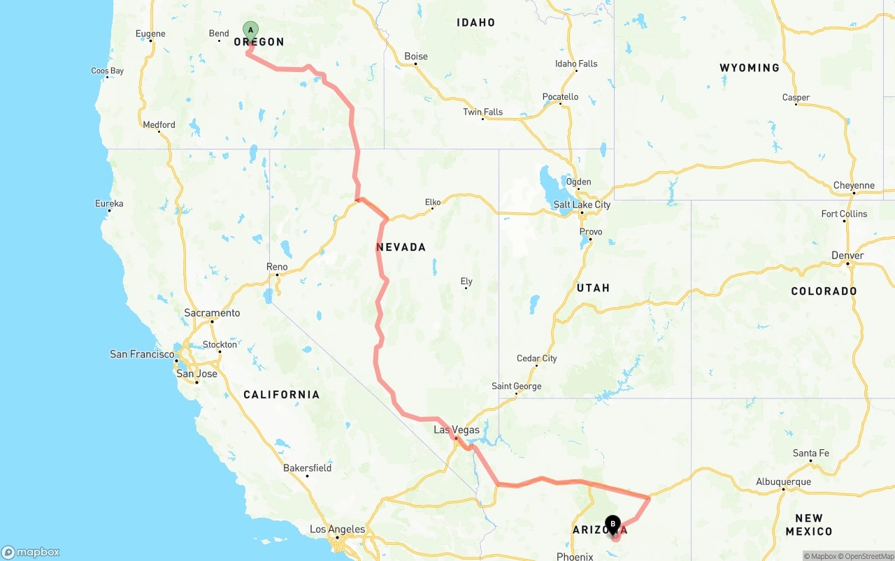 Shipping route from Oregon to Arizona