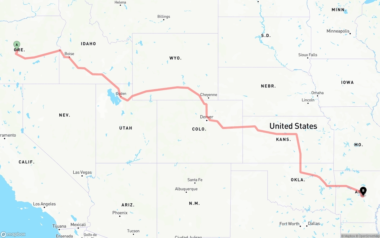 Shipping route from Oregon to Arkansas