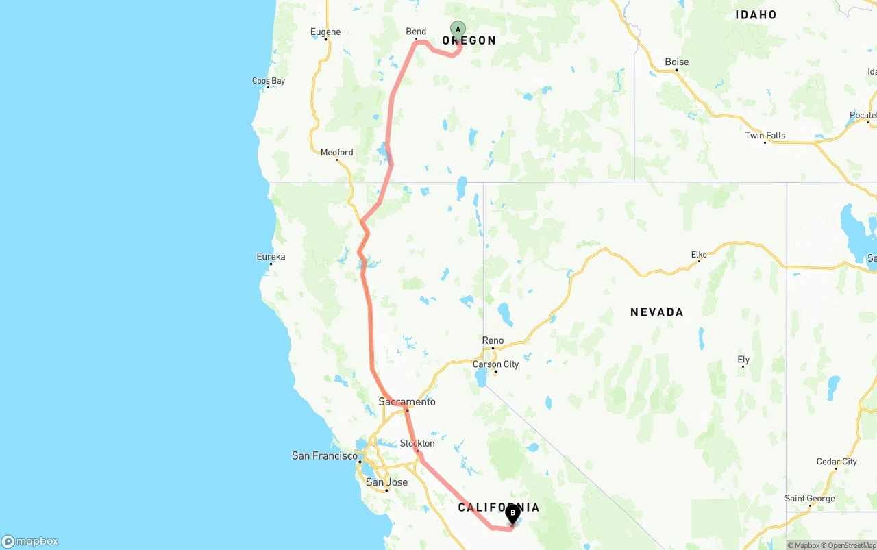 Shipping route from Oregon to California