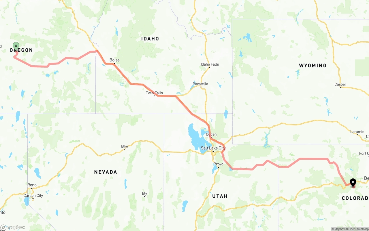 Shipping route from Oregon to Colorado