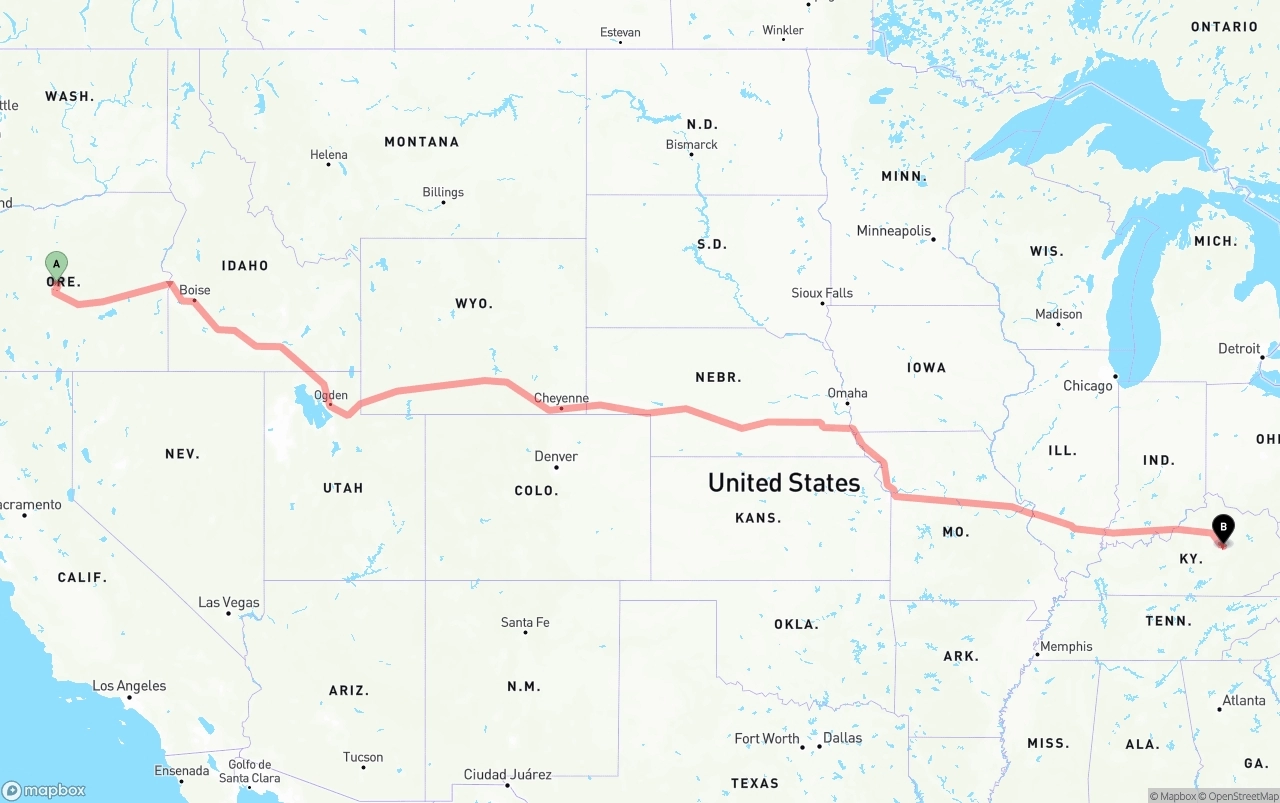 Shipping route from Oregon to Kentucky