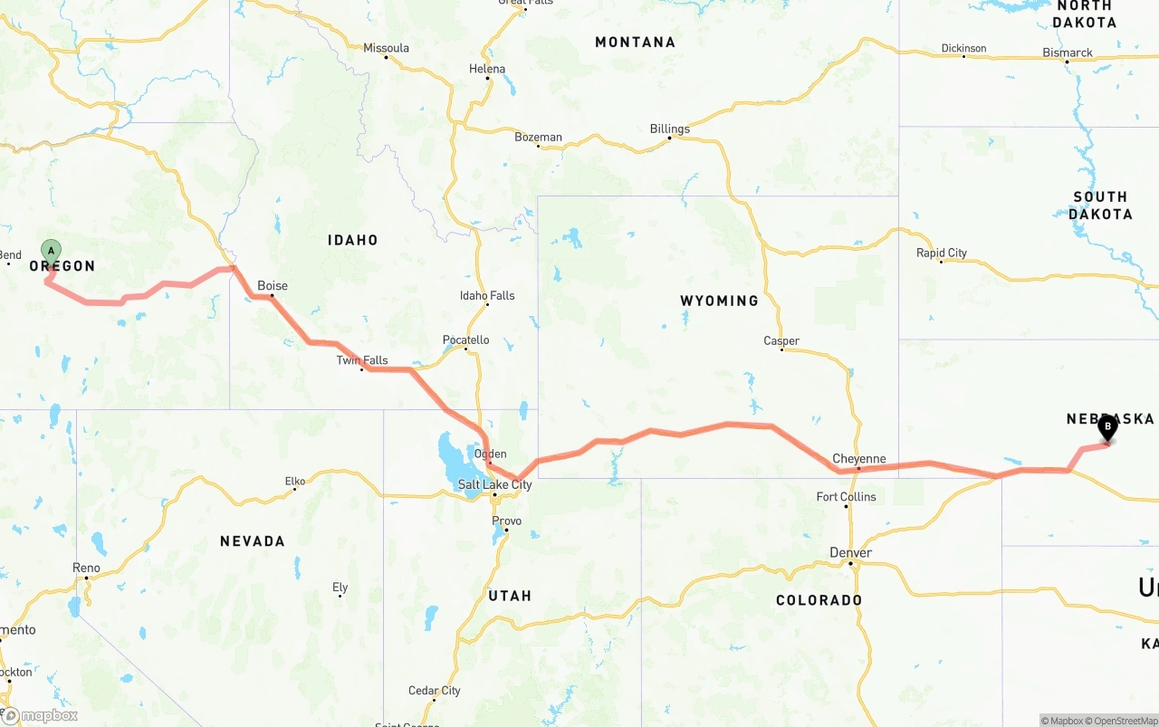 Shipping route from Oregon to Nebraska