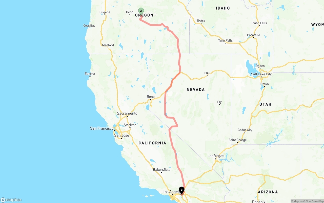 Shipping route from Oregon to Ontario International Airport