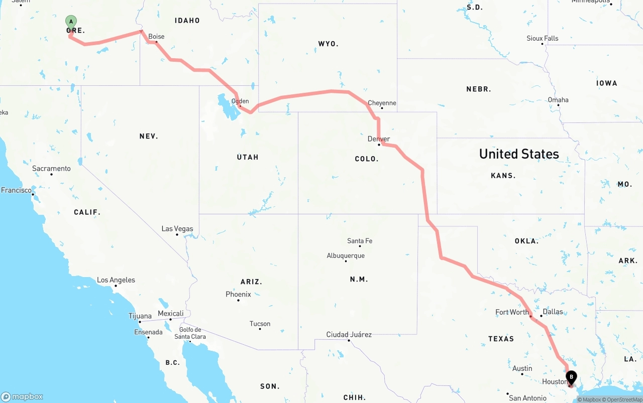 Shipping route from Oregon to Port of Houston