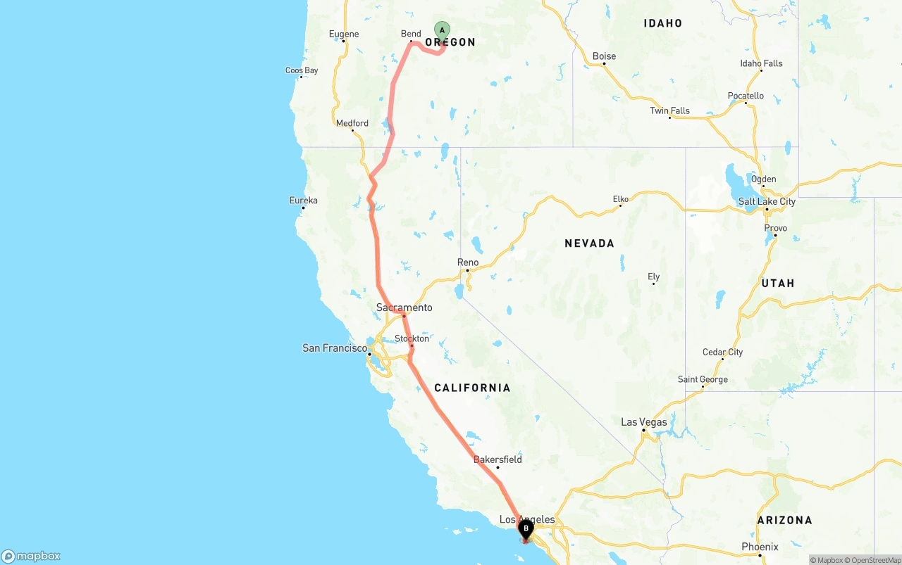 Shipping route from Oregon to Port of Los Angeles