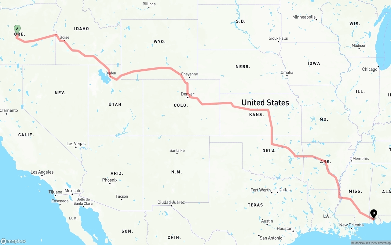 Shipping route from Oregon to Port of Mobile