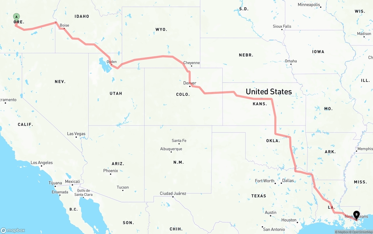 Shipping route from Oregon to Port of New Orleans