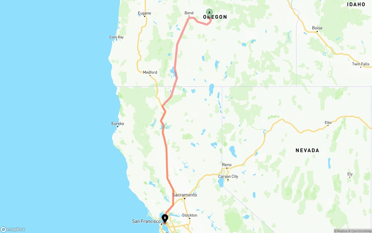 Shipping route from Oregon to Port of Oakland