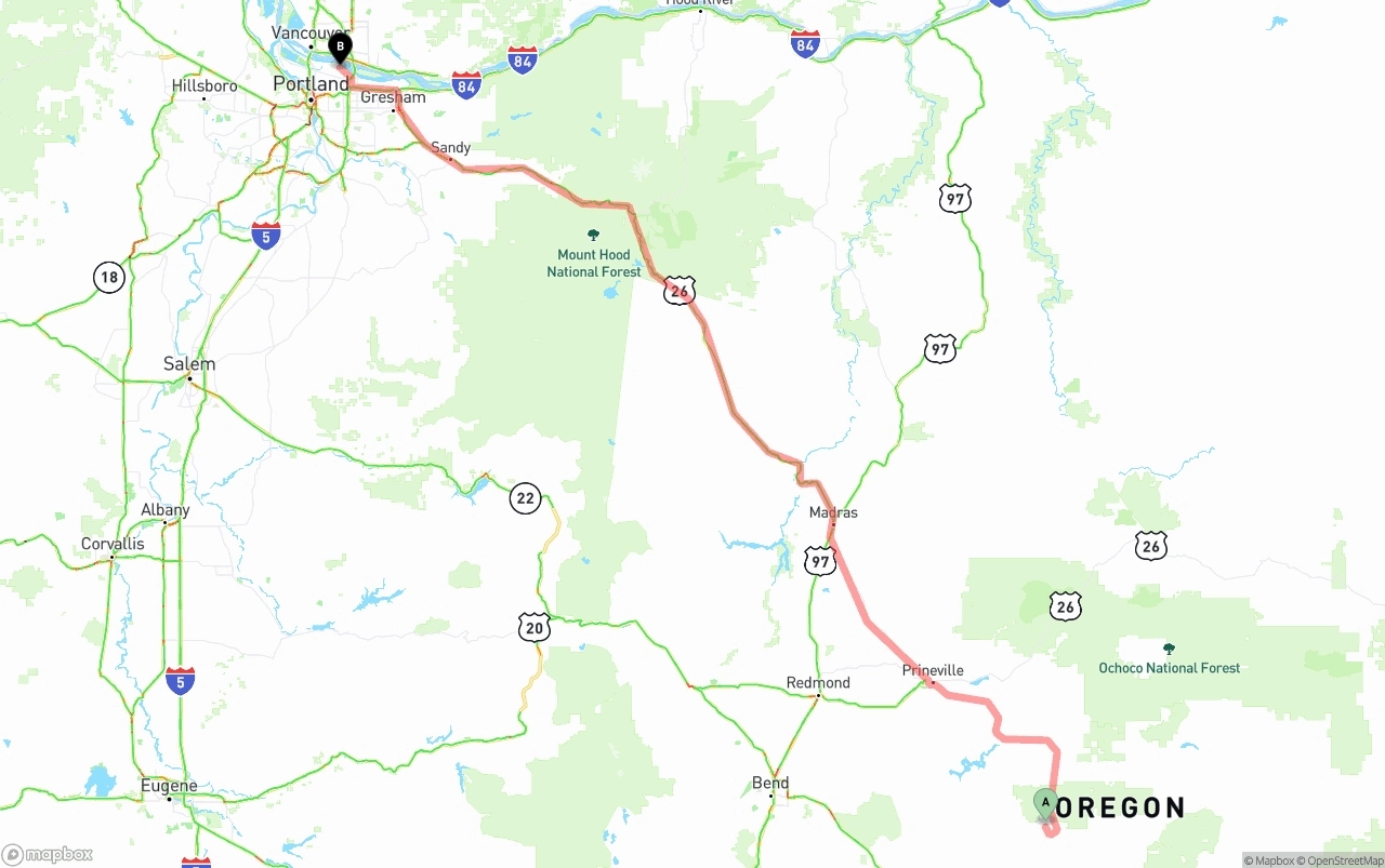 Shipping route from Oregon to Port of Portland