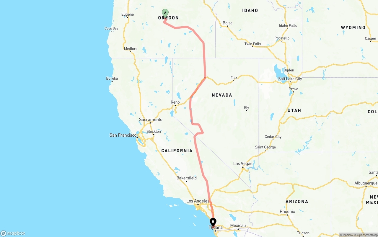 Shipping route from Oregon to San Diego International Airport