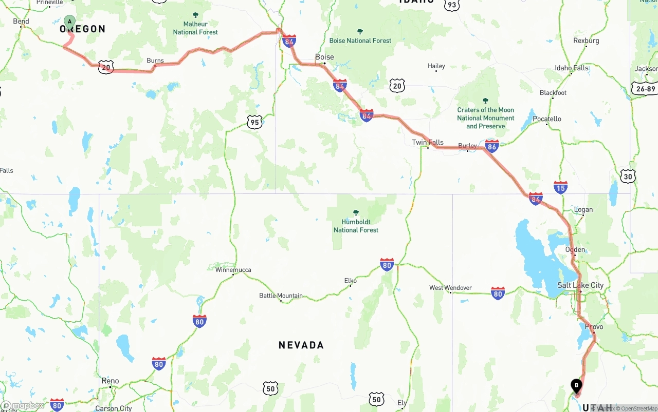 Shipping route from Oregon to Utah