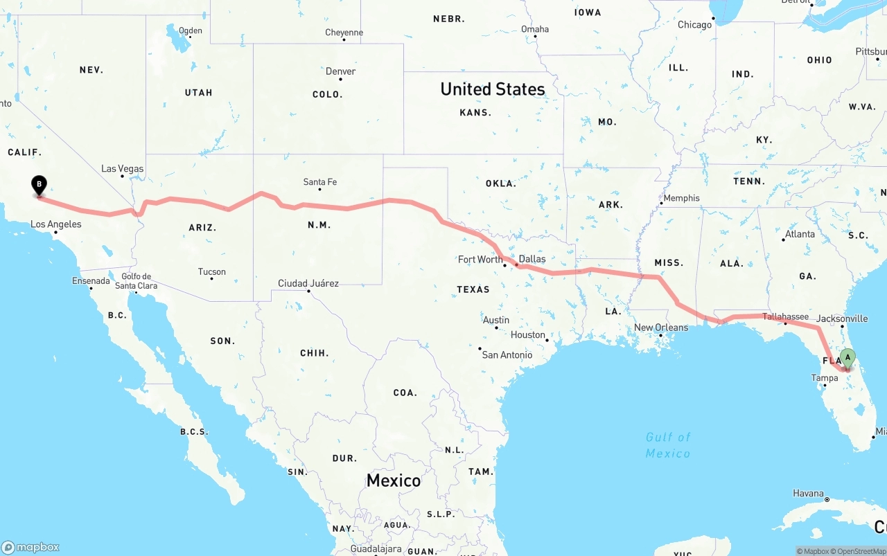 Shipping route from Orlando to Bakersfield