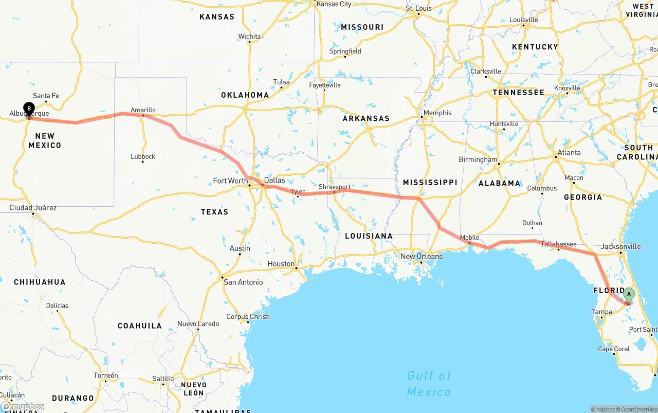 Shipping route from Orlando International Airport to Albuquerque