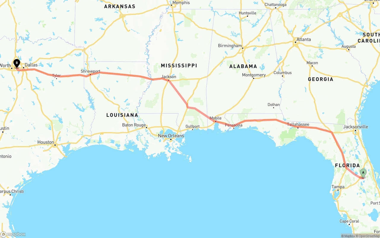 Shipping route from Orlando International Airport to Arlington