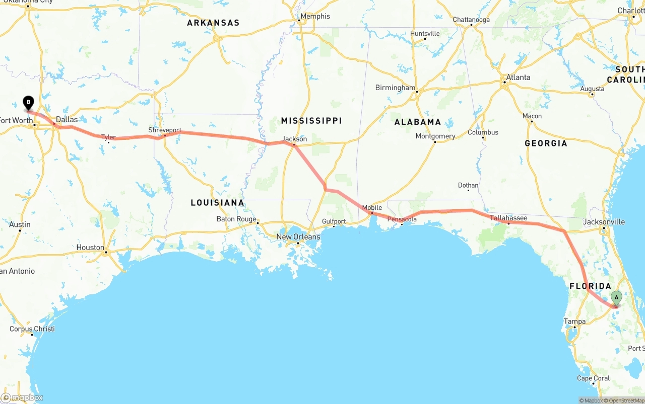 Shipping route from Orlando International Airport to Aurora