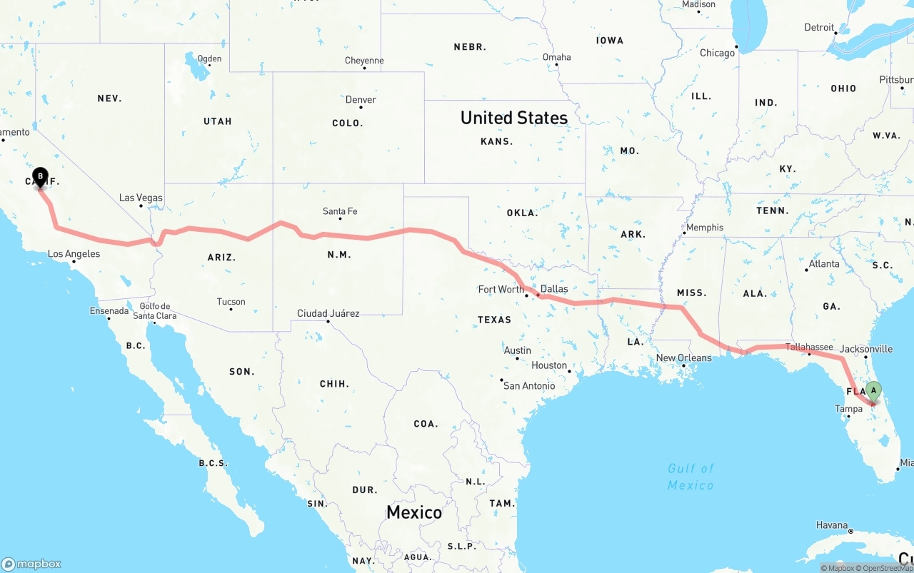 Shipping route from Orlando International Airport to Fresno