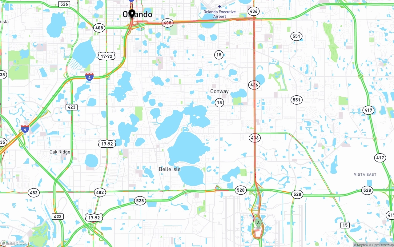 Shipping route from Orlando International Airport to Orlando