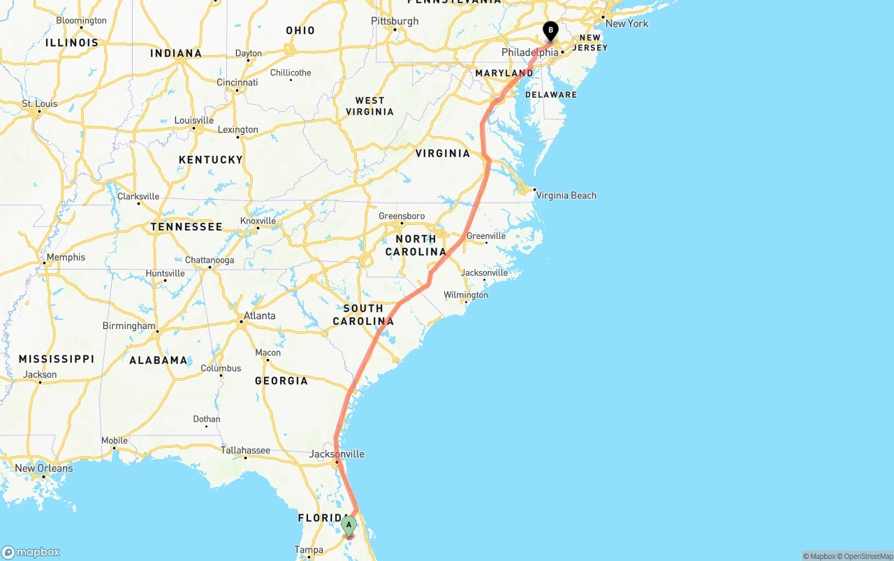 Shipping route from Orlando International Airport to Phoenix
