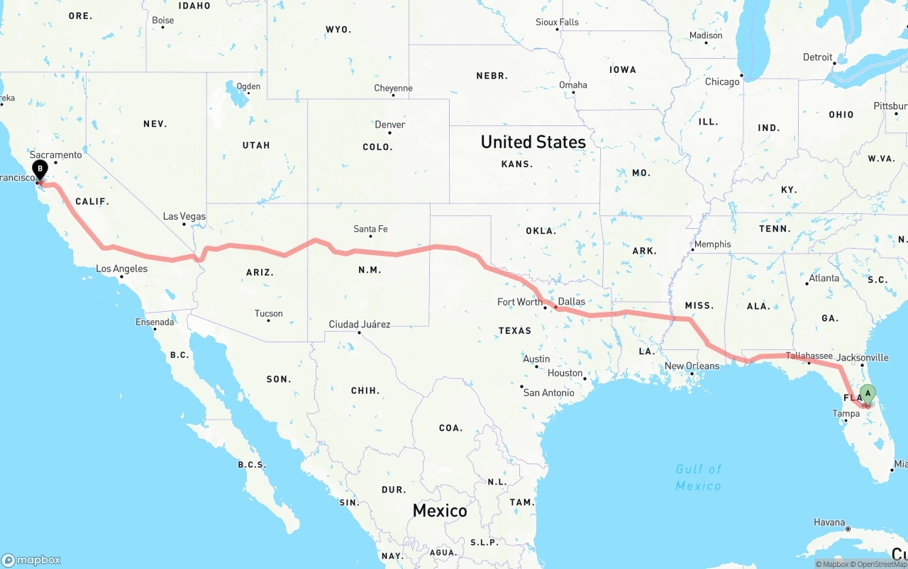 Shipping route from Orlando to Oakland