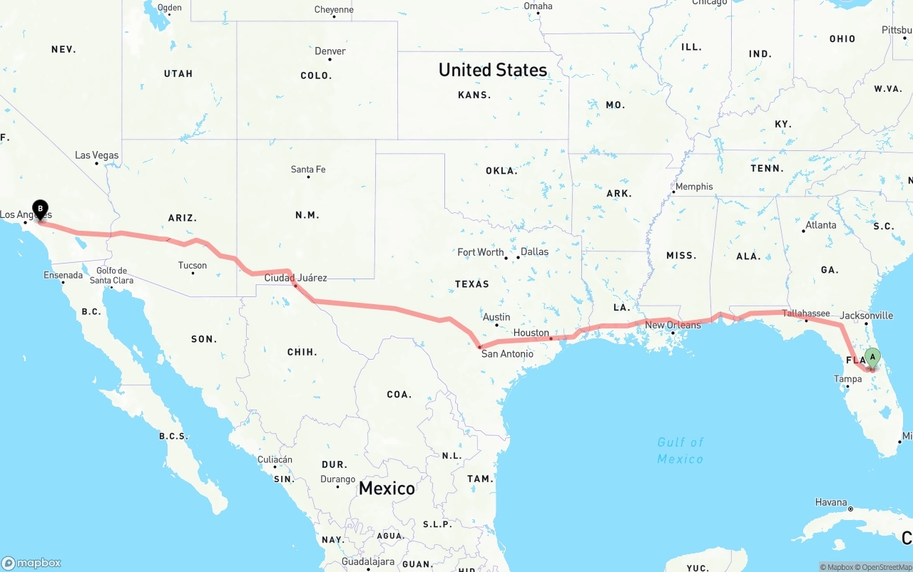 Shipping route from Orlando to Ontario International Airport