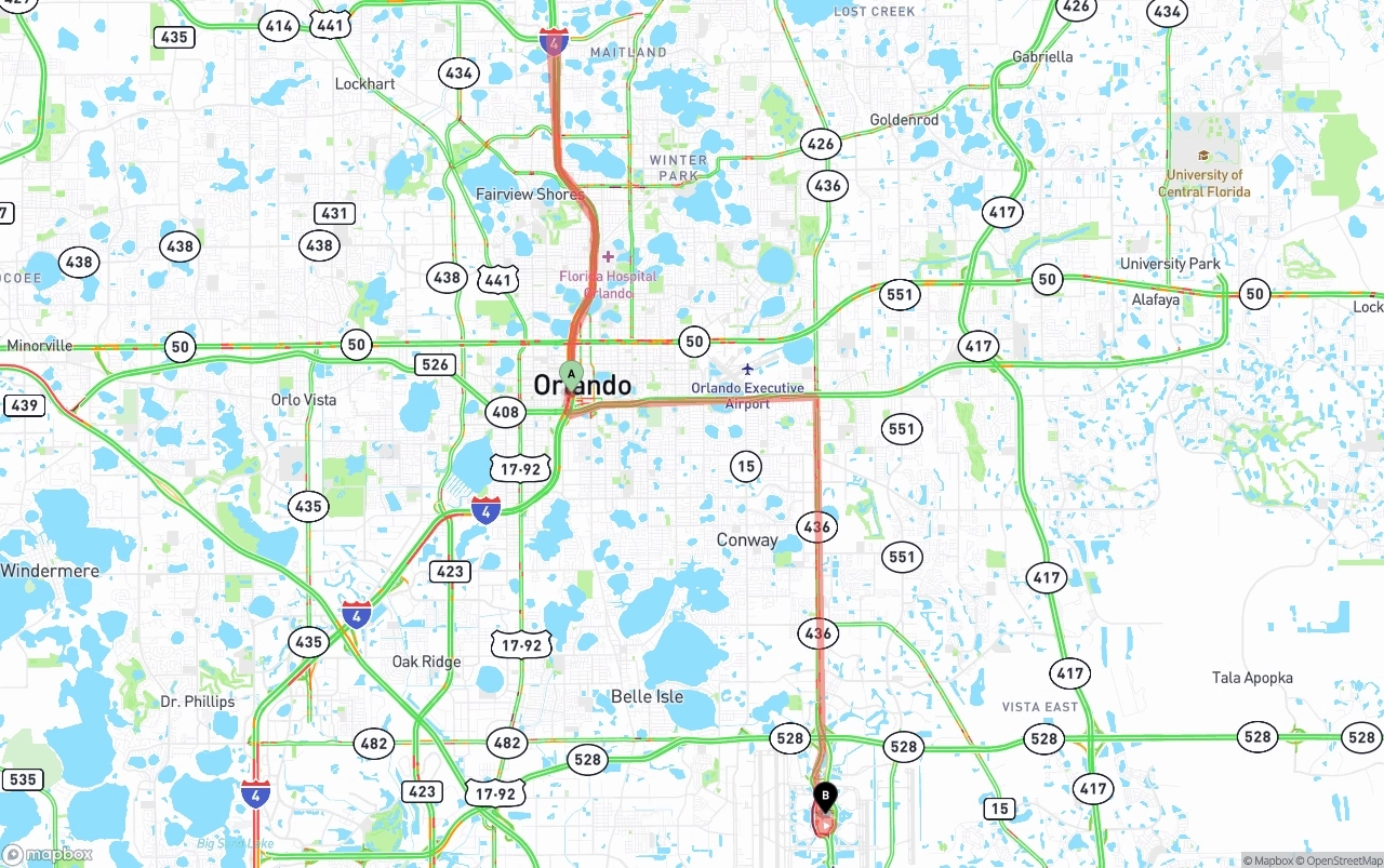 Shipping route from Orlando to Orlando International Airport
