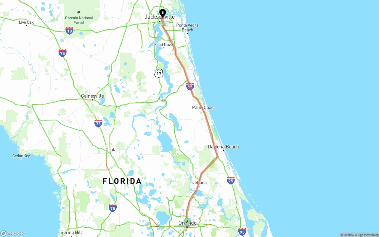 Shipping route from Orlando to Port of Jacksonville