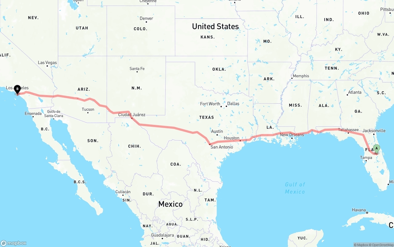 Shipping route from Orlando to Port of Long Beach