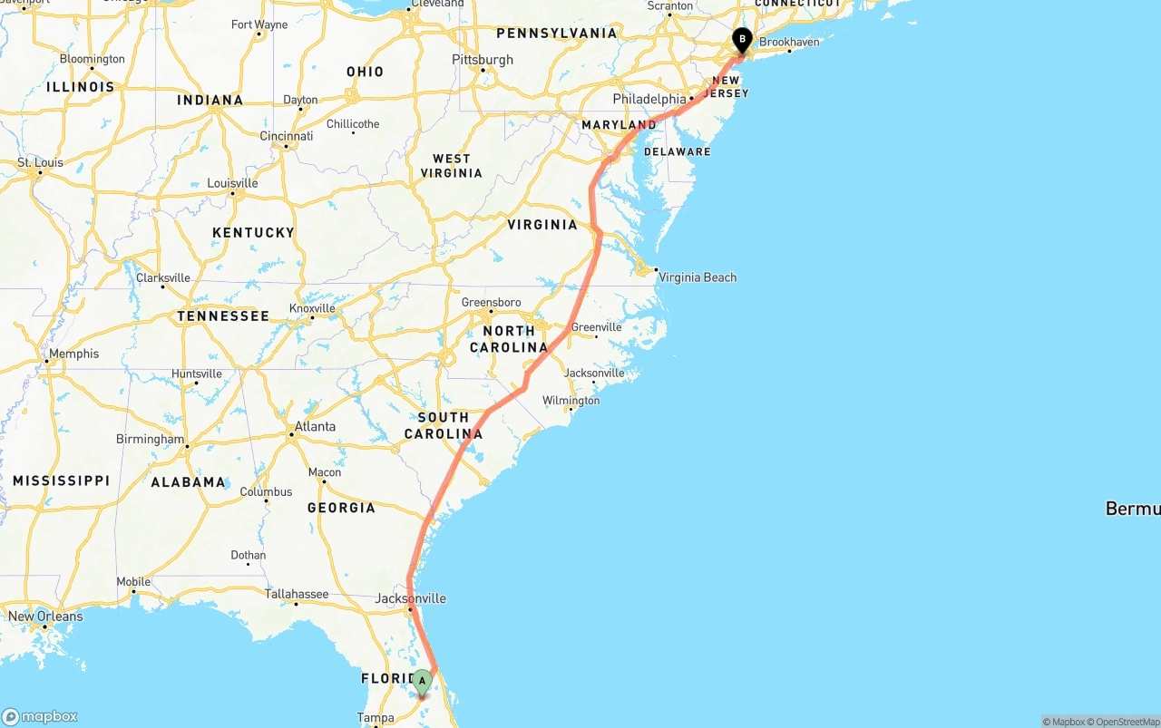 Shipping route from Orlando to Port of New York