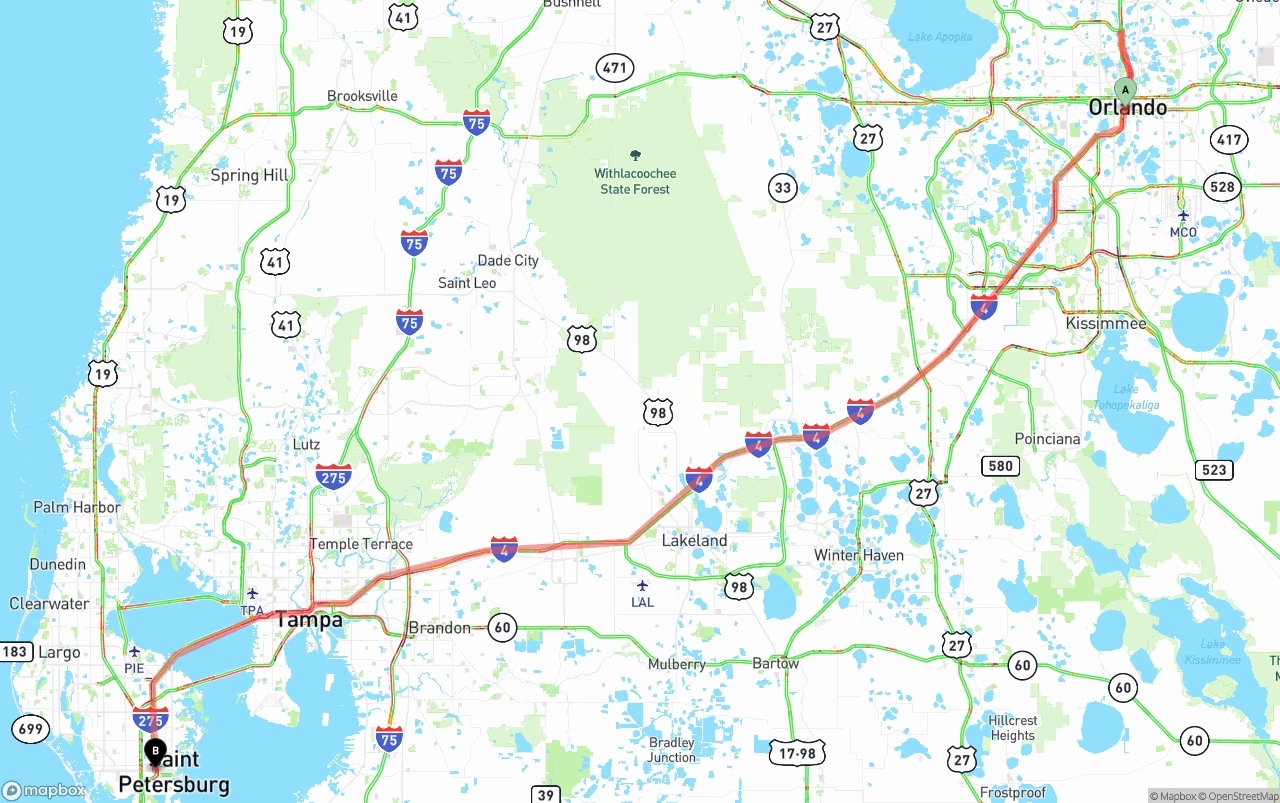 Shipping route from Orlando to St. Petersburg