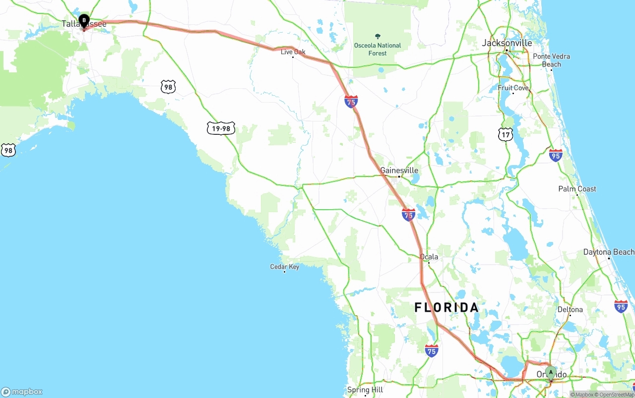 Shipping route from Orlando to Tallahassee