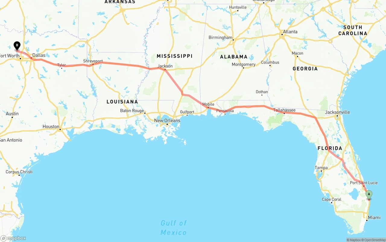 Shipping route from Palm Beach International Airport to Aurora