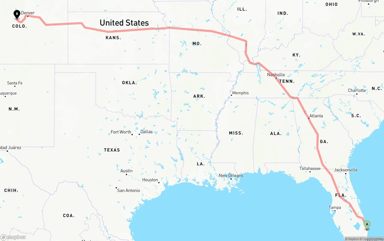 Shipping route from Palm Beach International Airport to Colorado