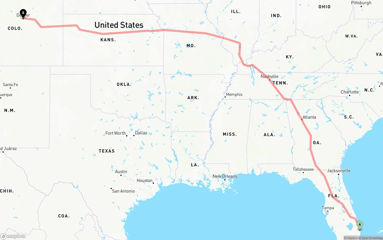 Shipping route from Palm Beach International Airport to Denver
