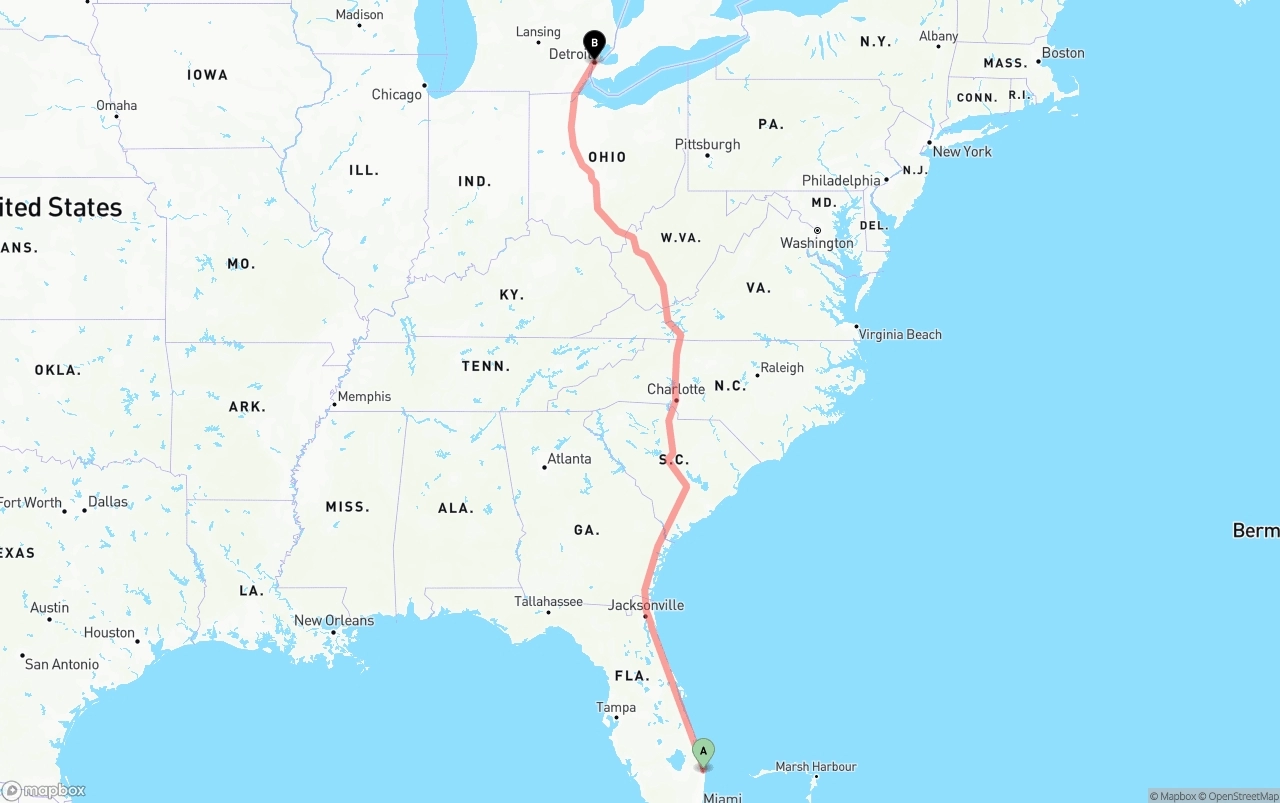 Shipping route from Palm Beach International Airport to Detroit