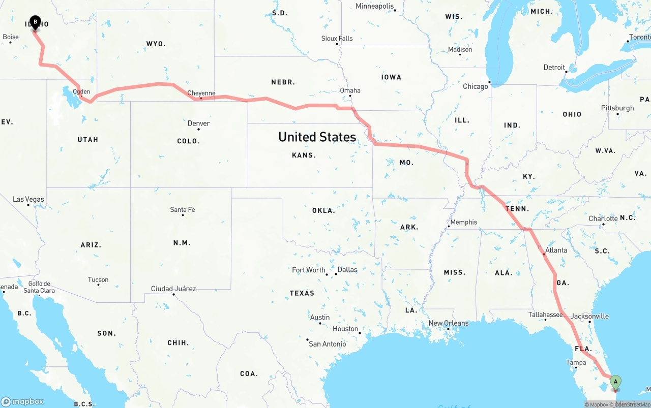Shipping route from Palm Beach International Airport to Idaho