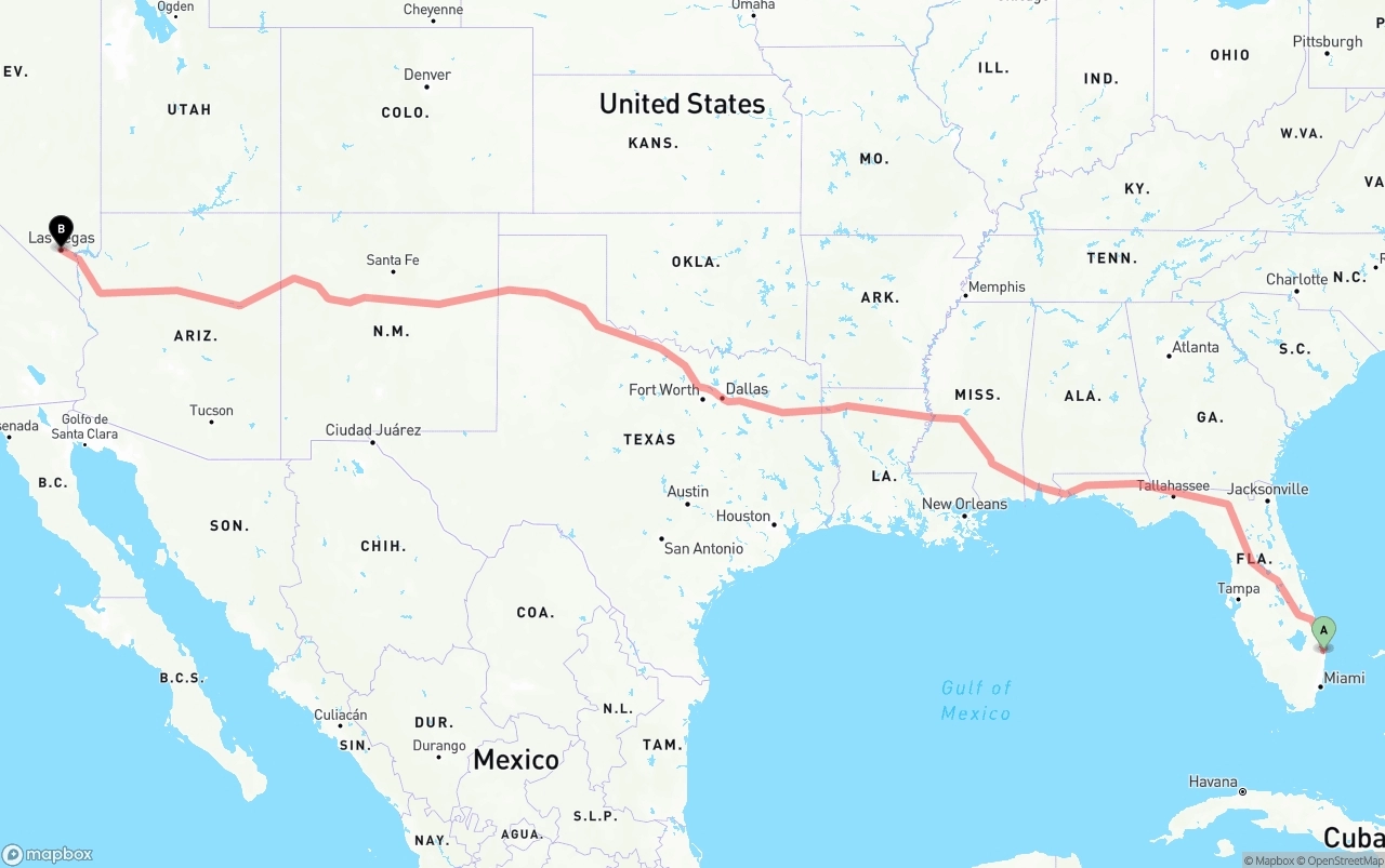 Shipping route from Palm Beach International Airport to Las Vegas
