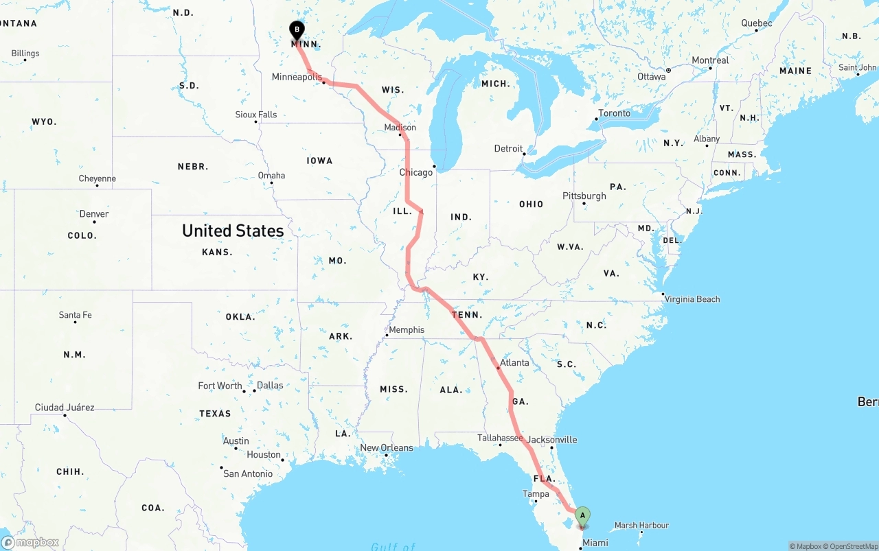 Shipping route from Palm Beach International Airport to Minnesota