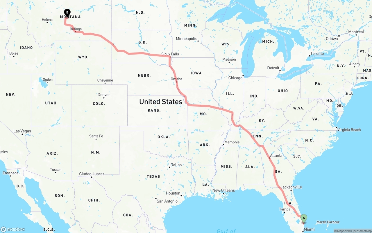 Shipping route from Palm Beach International Airport to Montana